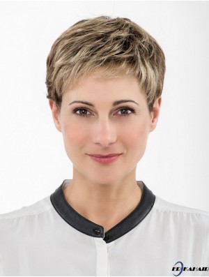 Gerade Boycuts Capless 4 Zoll Blonde Cropped Synthetic Perücke