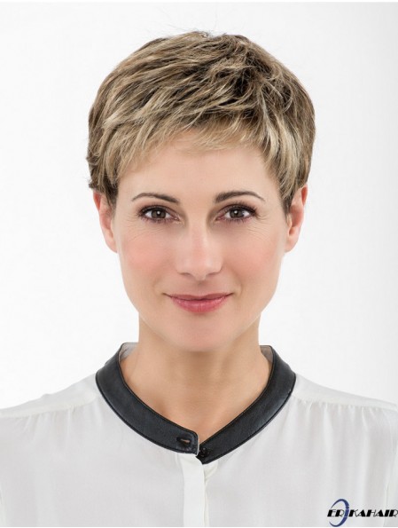 Gerade Boycuts Capless 4 Zoll Blonde Cropped Synthetic Perücke