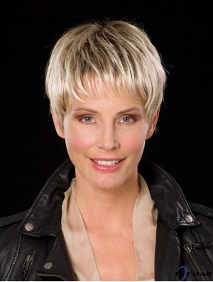 Gerade Boycuts Capless 6 Zoll Platin Blonde Cropped Cheap Synthetic Perücken