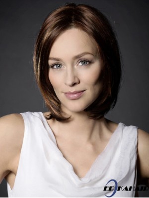 11  inchStraight Auburn Synthetic Schulterlänge 100% handgebundene Perücke Bob Style