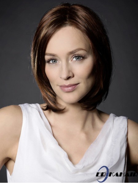 11  inchStraight Auburn Synthetic Schulterlänge 100% handgebundene Perücke Bob Style