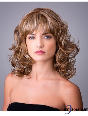 Synthetische Ombre / 2 Ton Curly 14 Zoll Capless mit Pony Langes Haar Perücken