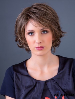 Brown 10  inchBobs Wavy Monofilament Synthetic Medium Perücke