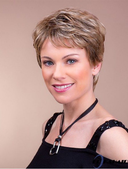 Synthetisches Monofilament 4  inchBoycuts Straight Brown Ladies Short Perücken