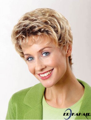 Synthetische kappenlose 6 Zoll Boycuts gewellte blonde blonde kurze Haarperücken