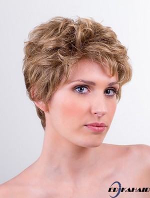 Synthetische Monofilament 6  inchBoycuts Wellige Blonde Kurze Perücken Für Frauen