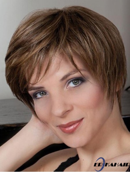 Synthetic Capless 8  inchBoycuts Straight Brown Günstige kurze Perücken