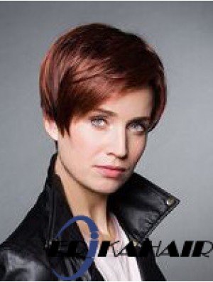 Monofilament Synthetic 6  inchCropped Straight Auburn Boycuts Perücken für Krebspatienten