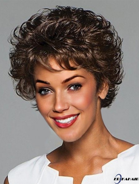 Curly Black Layered 6 Zoll Monofilament Perücken