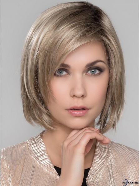 Platinblond Mit Pony Gerade 10  inchKinn Länge Mono Perücken