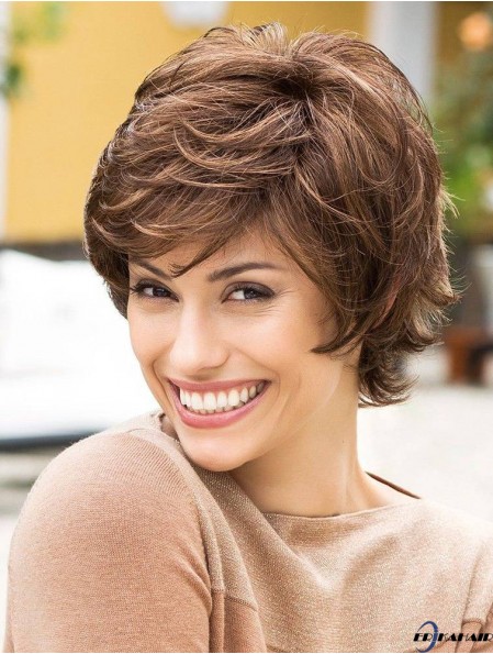 Kurze Monofilament Perücken Layered Cut Short Length Wavy Style Braune Farbe