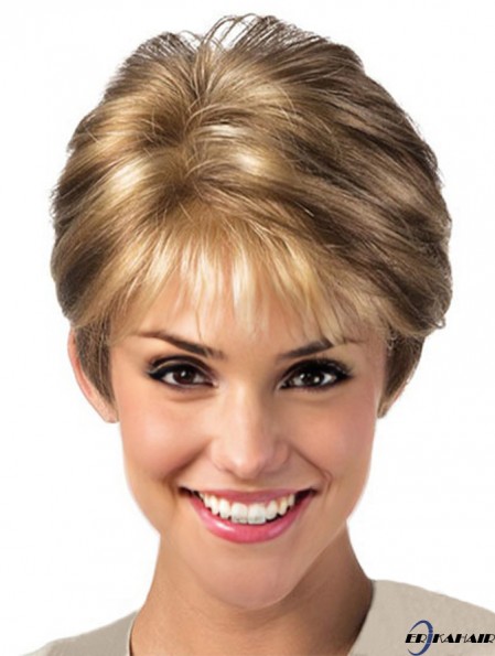 Blonde Lace Front Perücke mit synthetischem Layered Cut Short Length