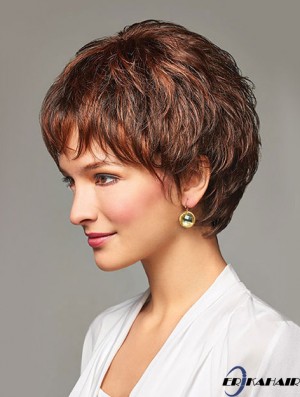 Auburn Short Wavy Layered Synthetic Günstige Lace Front Perücken