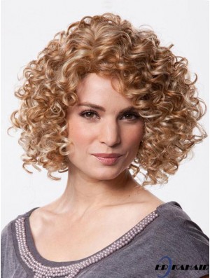 Mono Perücke Kinn Länge Curly Style Braune Farbe Mit Synthetik