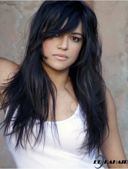 Perücke Geschäfte lange Länge gerade Stil mit Pony schwarze Farbe Michelle Rodriguez Perücke