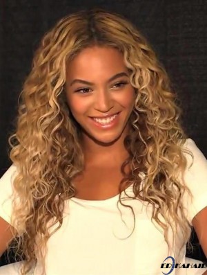 Lange Monofilamentcurly synthetische blonde schlanke  Perücke
