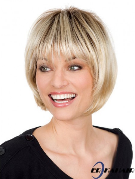 Blonde Monofilament Perücke mit Pony Straight Style Chin Länge