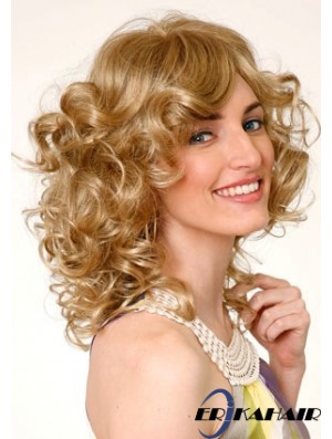 Layered Blonde Curly Schulterlänge 16 Zoll Durable Medium Perücken