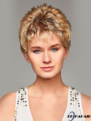 Mono Hair Toppers UK Kurz geschnittene blonde Farbe Curly Style Boycuts