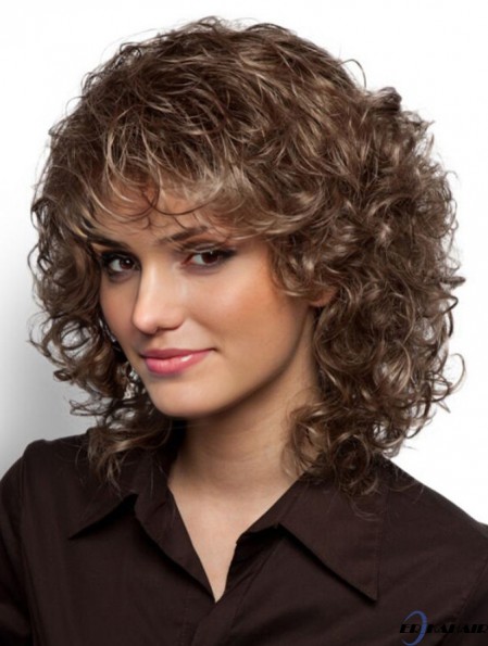 Mono Perücken Verkauf mit Pony Curly Style Brown Farbe Schulterlänge