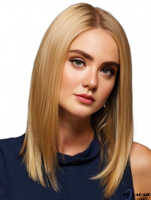 Gerade blonde lange brasilianische Remy Monofilament Echthaar Spitze Front Perücken