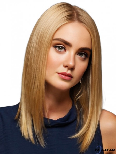 Gerade blonde lange brasilianische Remy Monofilament Echthaar Spitze Front Perücken