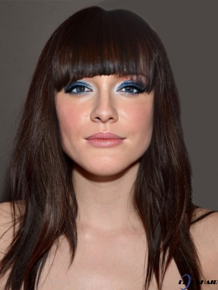 Lange gerade mit Pony Brown Neue 100% handgebundene Carly Rae Jepsen Perücken