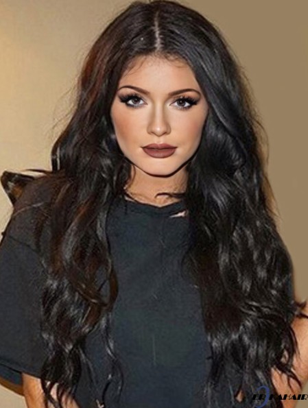 Praktische 24 Zoll lange lockige ohne Pony Spitze vorne Kylie Jenner Perücken