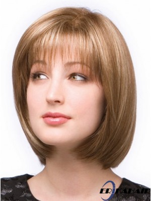 Kinnlänge Gerade Monofilament Braun Stilvolle Bob Perücken
