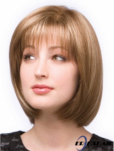 Kinnlänge Gerade Monofilament Braun Stilvolle Bob Perücken