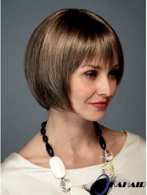 Kinnlänge Gerade Monofilament Braun Trendy Bob Perücken
