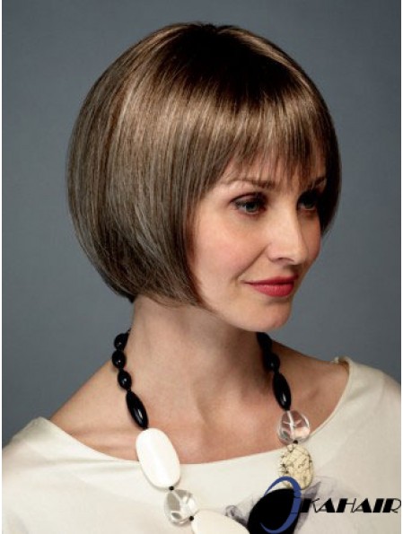 Kinnlänge Gerade Monofilament Braun Trendy Bob Perücken