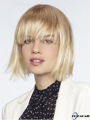 Mit Pony Blonde Straight Chin Länge 10 Zoll Exquisite Medium Perücken