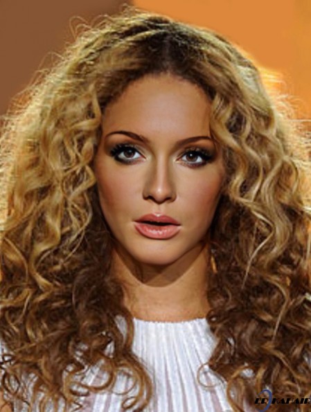 Blonde lange lockige ohne Pony 100% handgebundene 20  inch Perücken