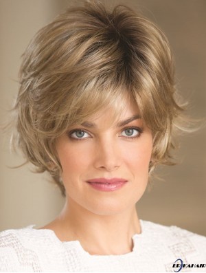 Blonde 8  inchHigh Quality Short Wavy Layered Lace Perücken