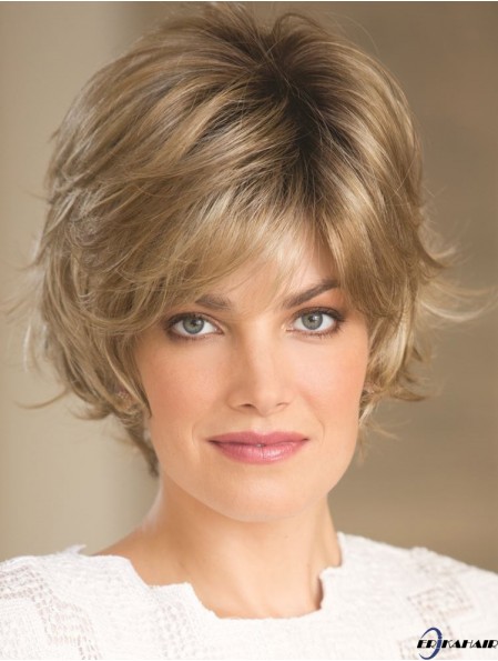 Blonde 8  inchHigh Quality Short Wavy Layered Lace Perücken