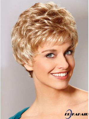Auburn Boycuts Cropped Wavy Synthetic Petite Handgebundene Mono Perücken