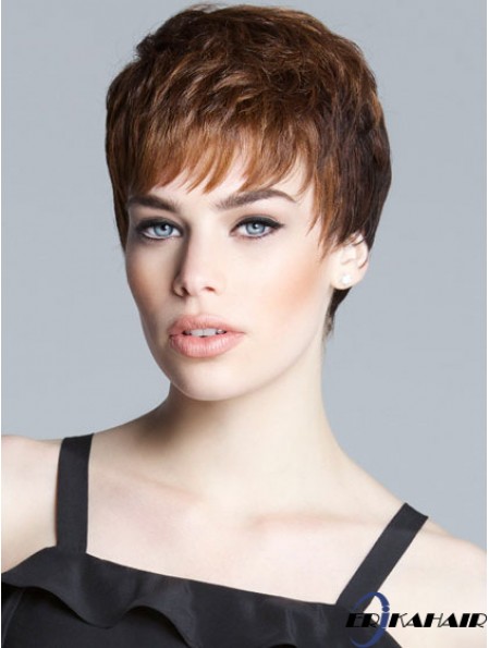 Sassy Brown Cropped Straight Boycuts Lace Front Perücken