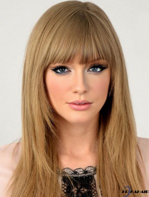 100% handgebunden mit Pony Straight Long Blonde Beste  Perücken