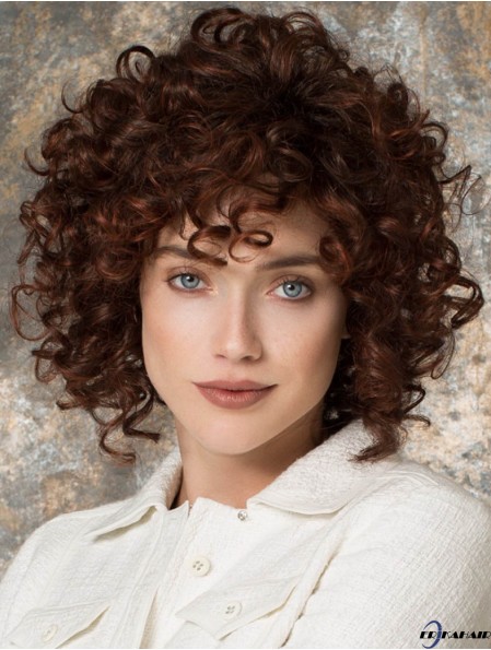 Curly Layered Chin Kinn Länge Auburn Amazing Lace Front Perücken