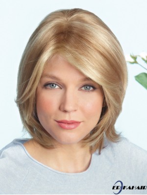 Layered Blonde Straight Shoulder Länge 14  inchIdeal Medium Perücken