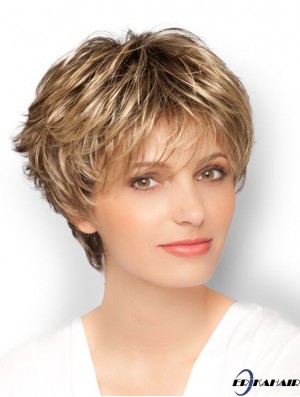 Blonde 8  inchDesigned Cropped Wavy Boycuts Lace Perücken