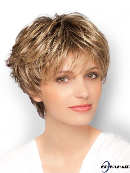 Blonde 8  inchDesigned Cropped Wavy Boycuts Lace Perücken