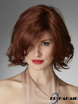 Kinnlänge Curly Layered Red Perfect 100% handgebundene Perücken