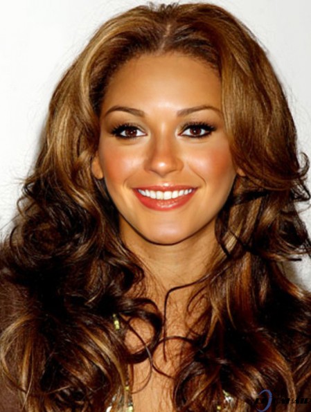 Brown Long Curly ohne Pony Spitze vorne 22 Zoll  Perücken