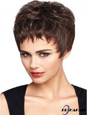 Natürliche Auburn Cropped Wavy Boycuts Lace Front Perücken