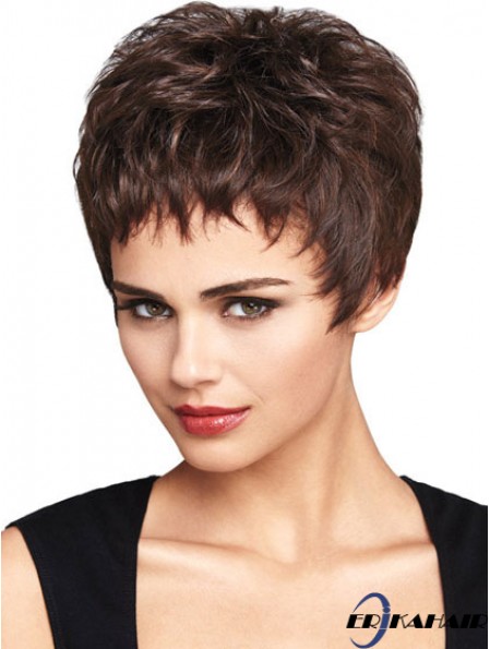 Natürliche Auburn Cropped Wavy Boycuts Lace Front Perücken