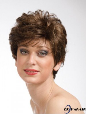 Brown 8  inchSassy Short Wavy Layered Lace Perücken
