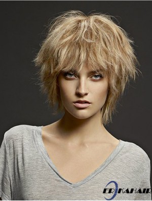 Kinnlänge Straight Layered Blonde Discount 100% handgebundene Perücken