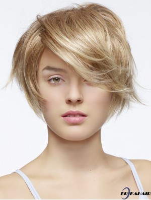 Kurze gerade gerade geschichtete blonde Mode 100% handgebundene Perücken